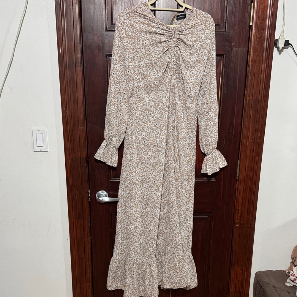 Floral Beige Long Sleeve Dress